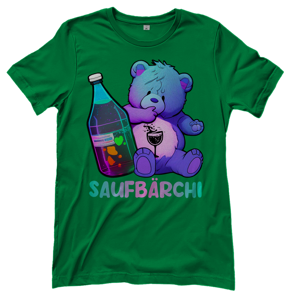 Grünes Saufbaerchi Damenshirt mit Flasche und Glas
