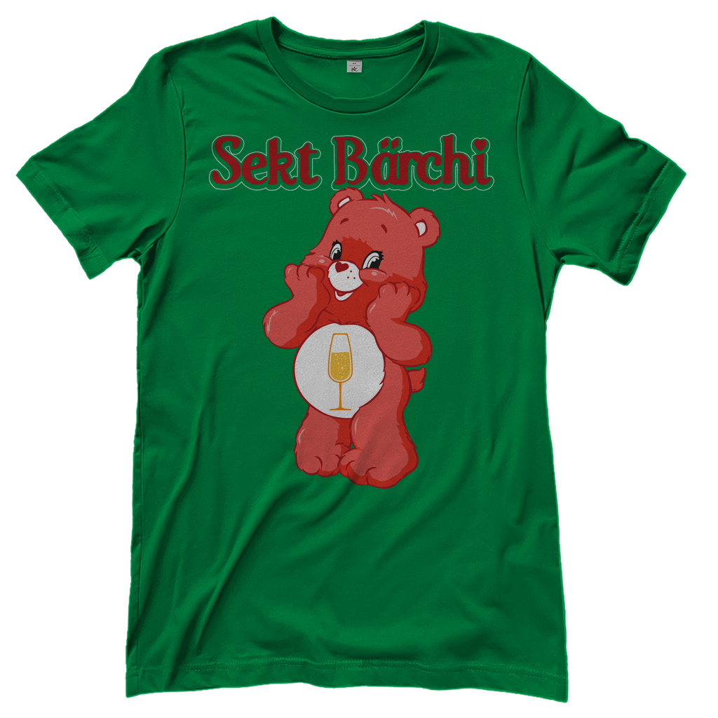 Grünes Sekt Bärchi Glücksbärchi Damenshirt mit Flasche und Glas