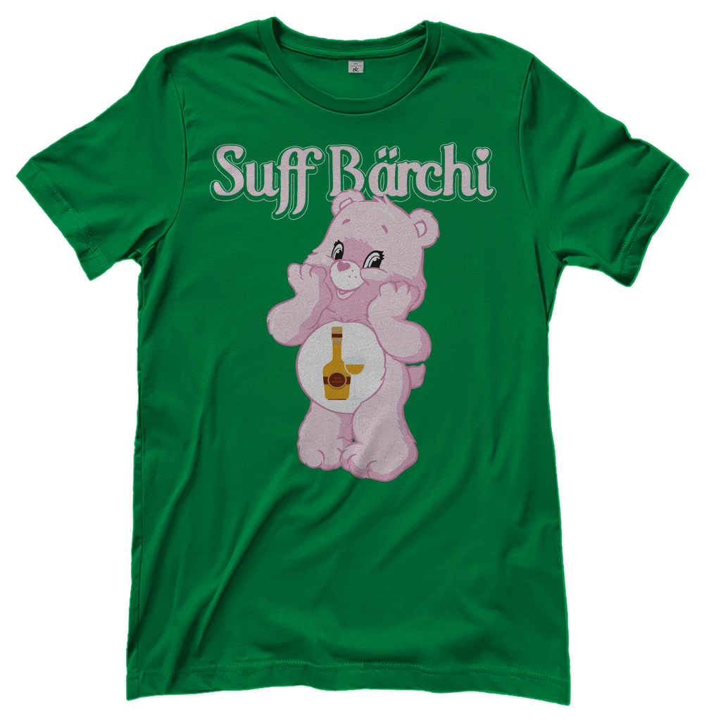 Grünes Suff Bärchi Glücksbärchi Damenshirt mit Glas