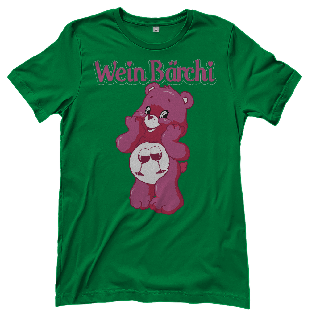 Grünes Wein Bärchi Glücksbärchi Damenshirt mit Weingläßern