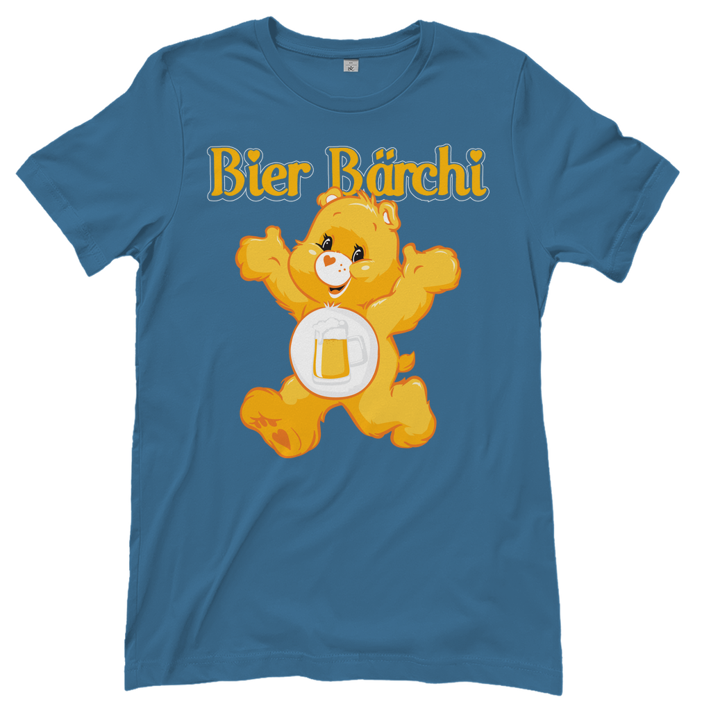 Hellblaues Bier Bärchi Glücksbärchi Damenshirt mit Flasche und Glas