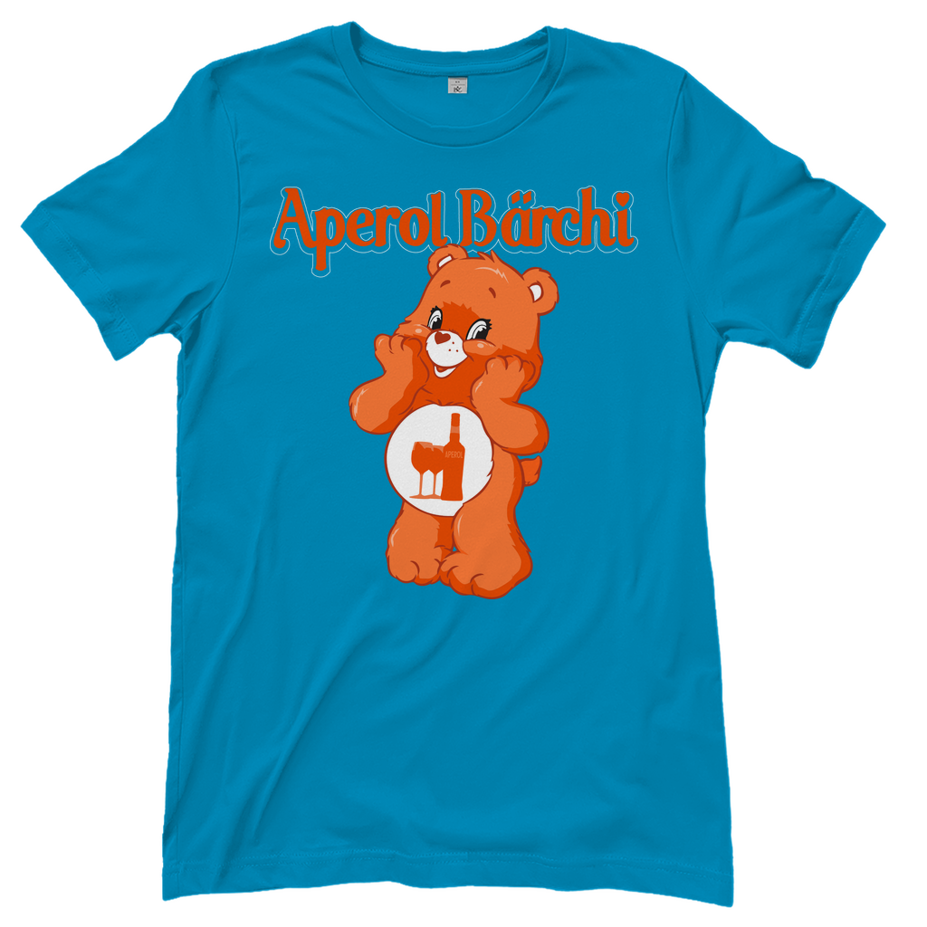 Hellblaues Aperol Bärchi Glücksbärchi Damenshirt mit Flasche und Glas