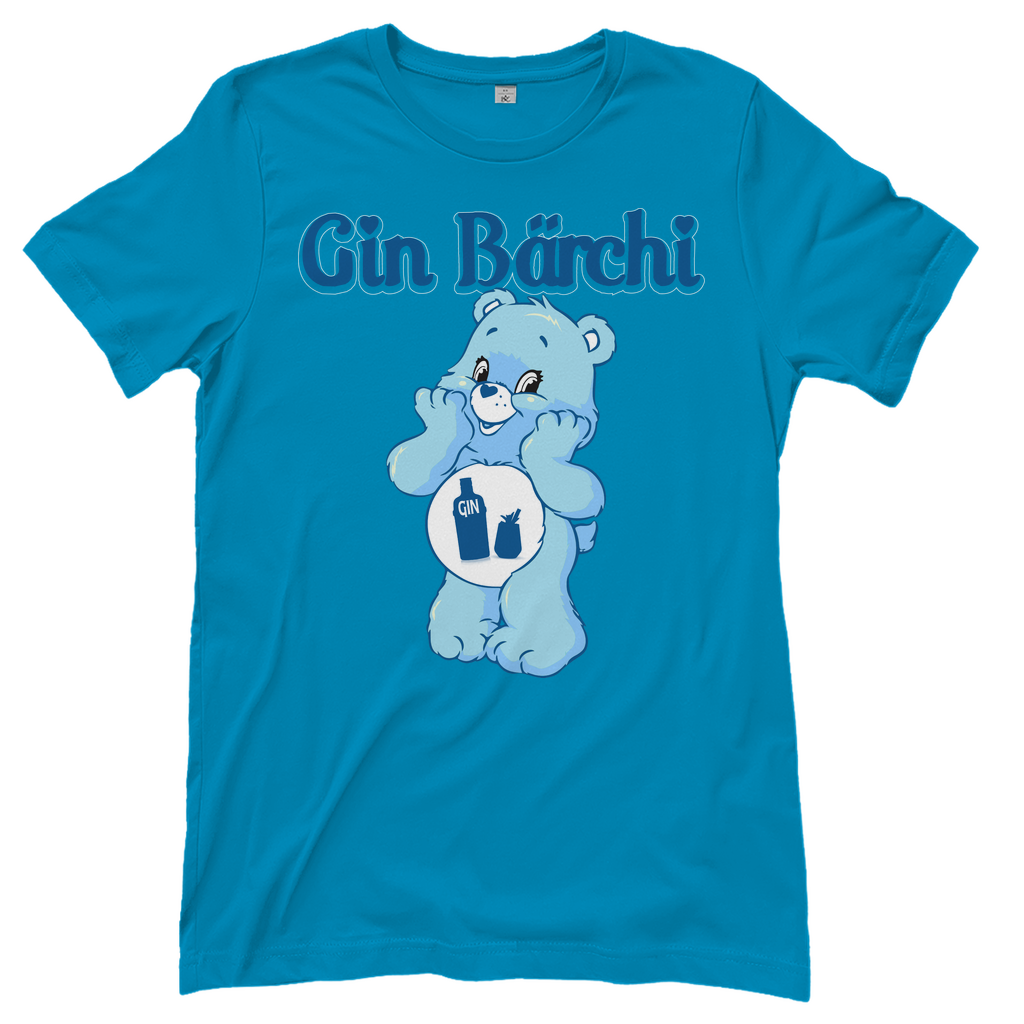 Hellblaues Damenshirt mit Gin Bärchi Design mit Gin Flasche und Glas