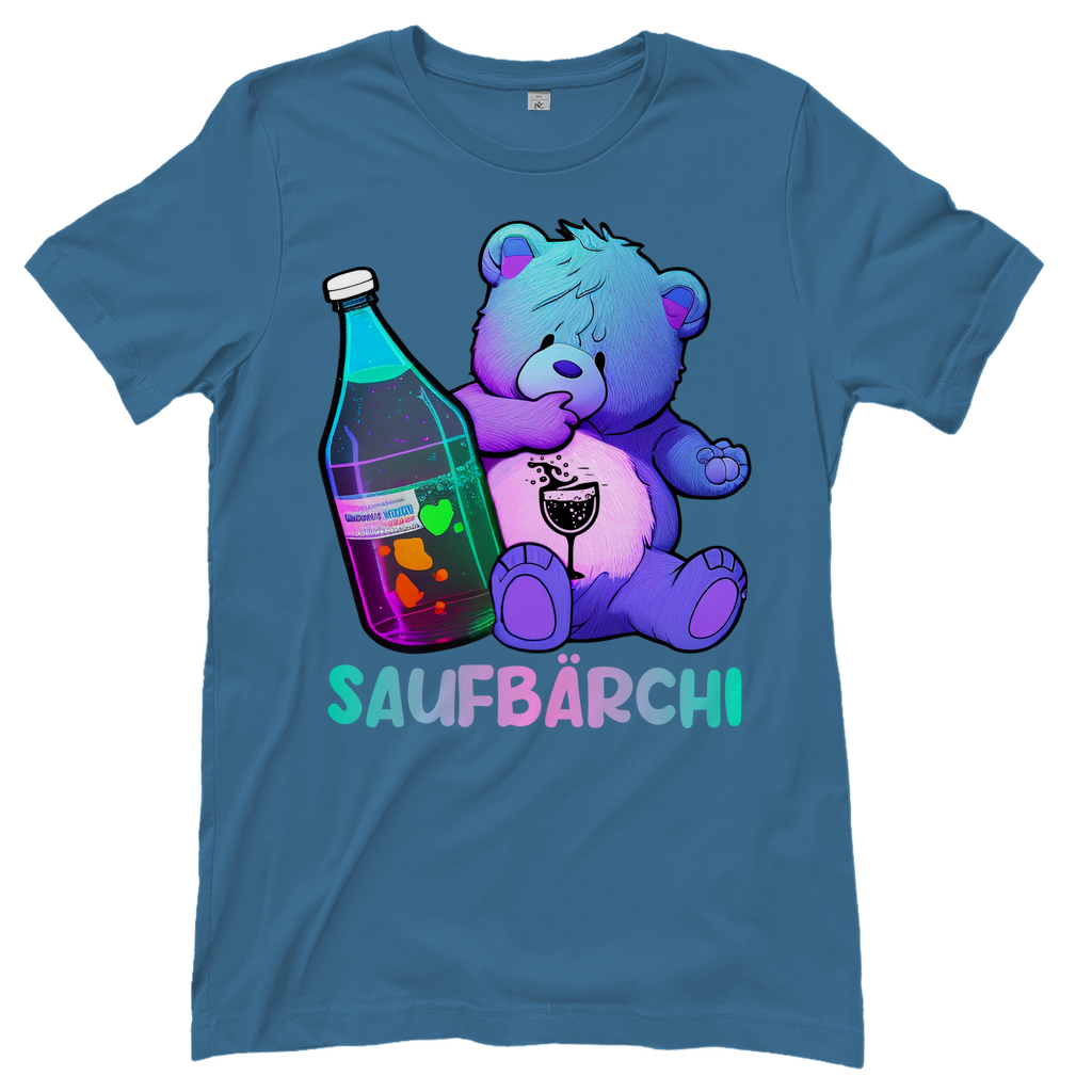 Hellblaues Saufbaerchi Damenshirt mit Flasche und Glas