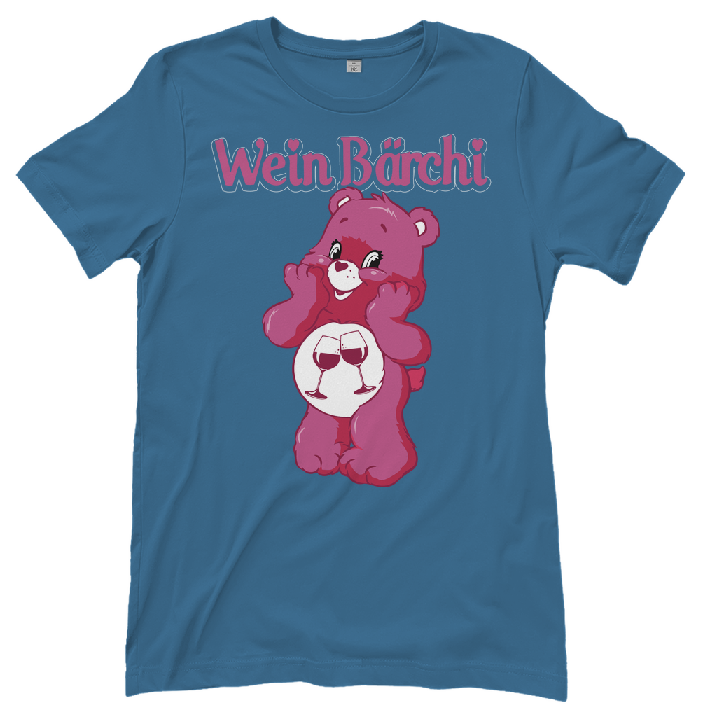Hellblaues Wein Bärchi Glücksbärchi Damenshirt mit Weingläßern