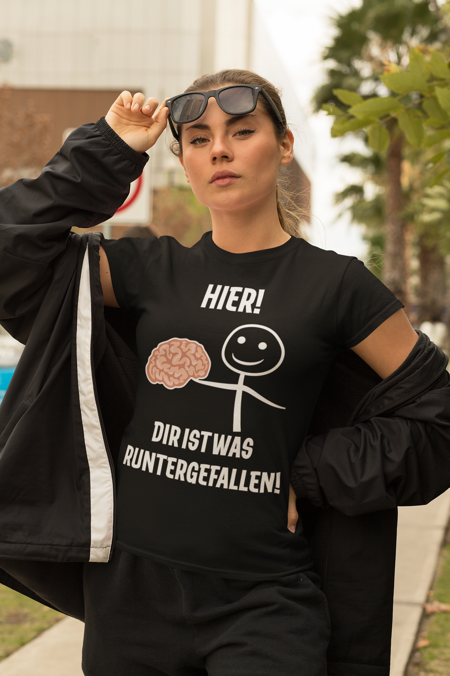 Hier! Dir ist was runtergefallen! - Damen Premium Bio T-Shirt Schwarz
