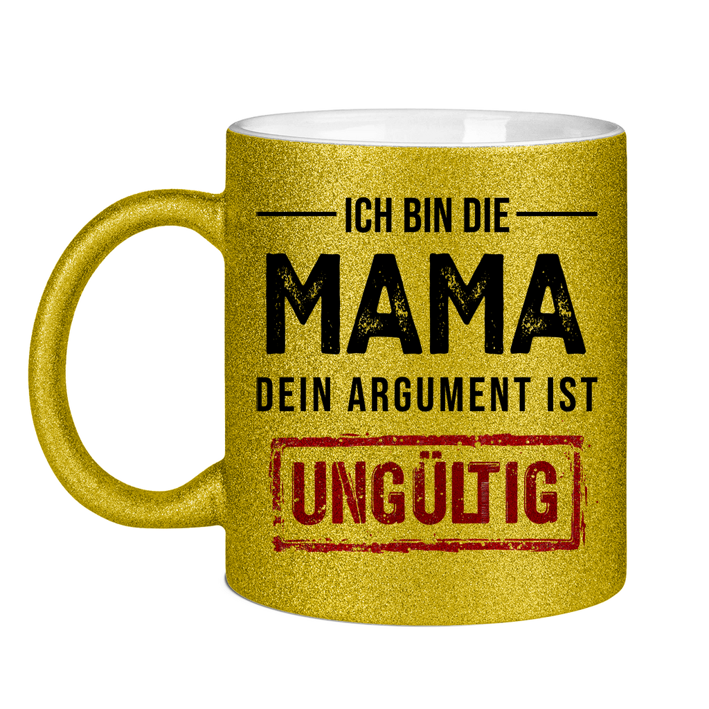 Ich bin die Mama Glitzertasse in gelb
