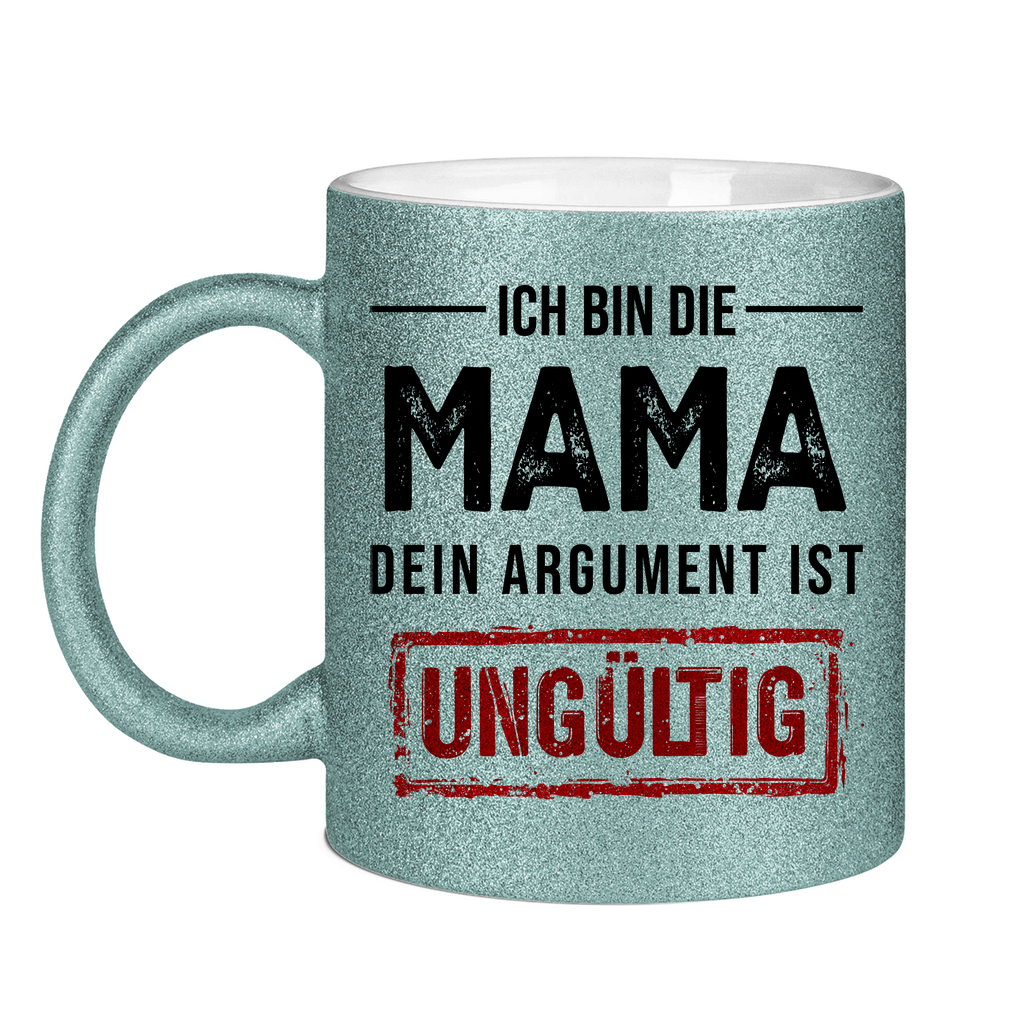 Ich bin die Mama Glitzertasse in hellblau
