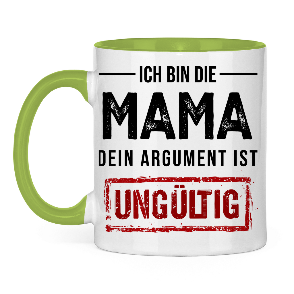 Ich bin die Mama zweifarbige Tasse in hellgrün