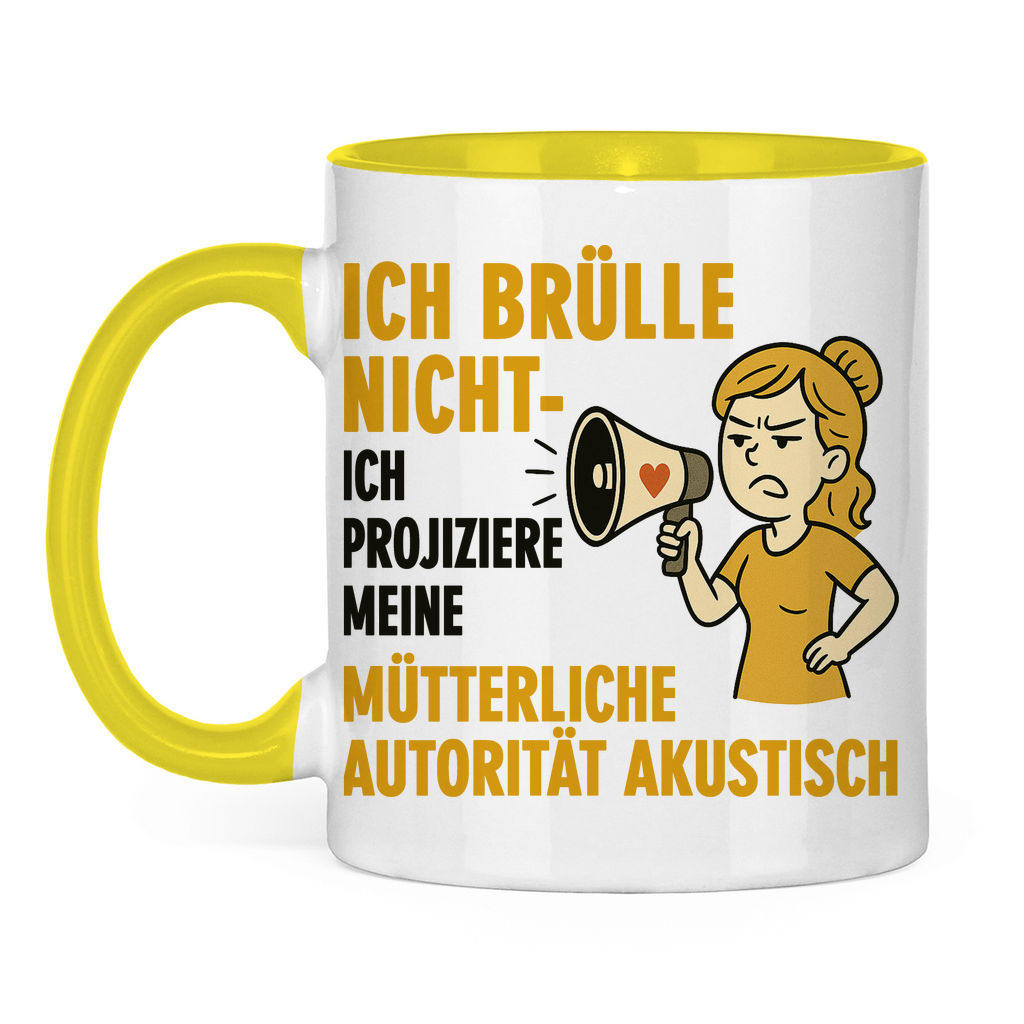 Ich brülle nicht zweifarbige Tasse in gelb