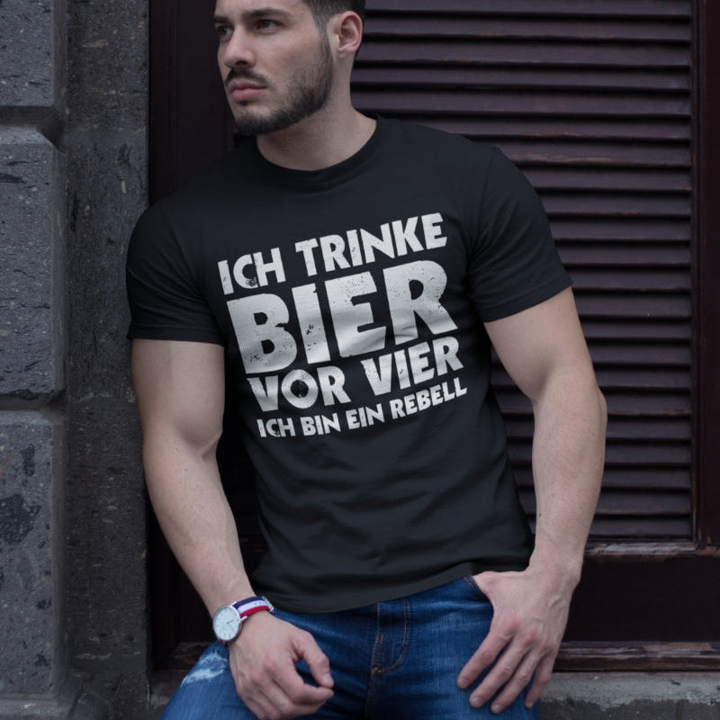 Herren Bio T-Shirt Bier Rebell Spruch Ich trinke Bier vor vier Humor Premium