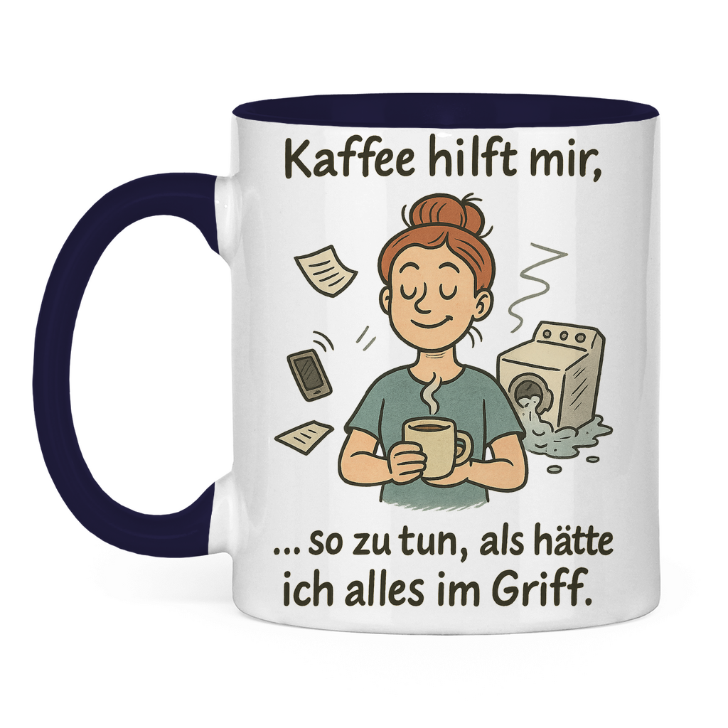 Kaffee hilft mir Tasse zweifarbig in lila