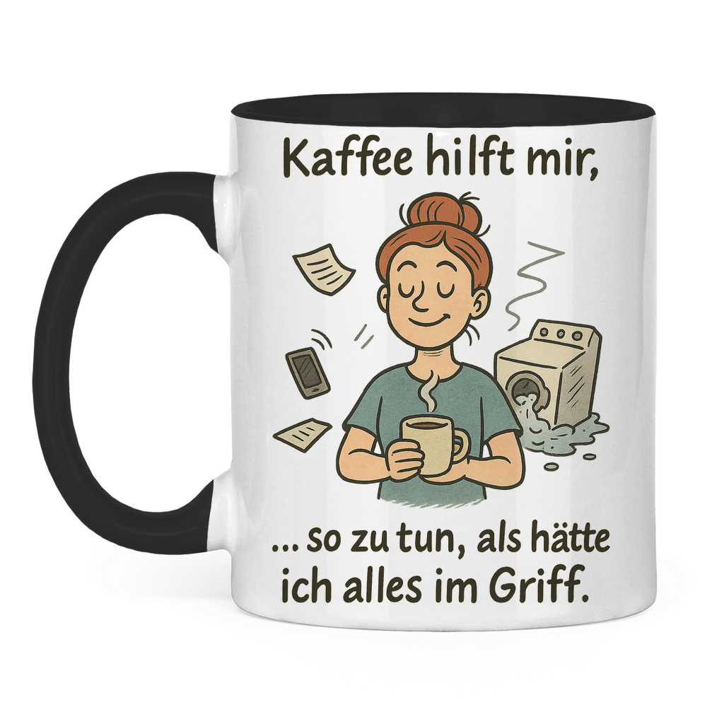 Kaffee hilft mir Tasse zweifarbig in schwarz