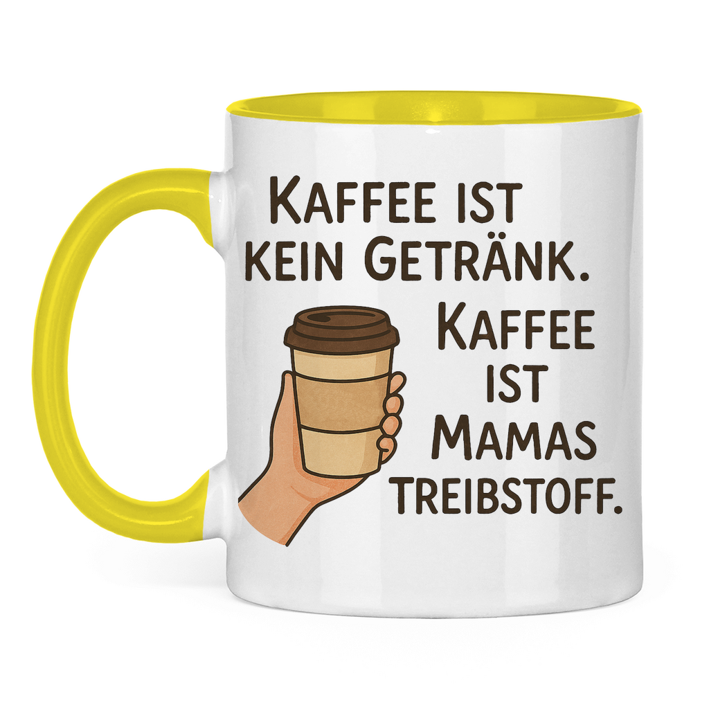 Kaffee ist Mamas Treibstoff Tasse zweifarbig in gelb