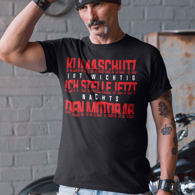 Klimaschutz Shirt Männer – Ich stelle nachts den Motor ab ironisches Autoshirt