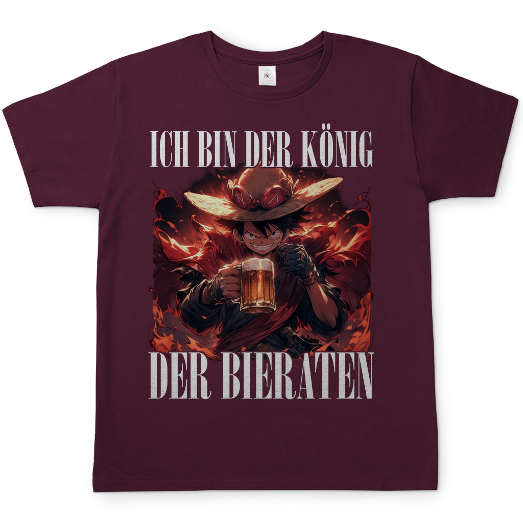 König der Bieraten Herren Shirt mit One Piece Ruffy in Burgundy Rot