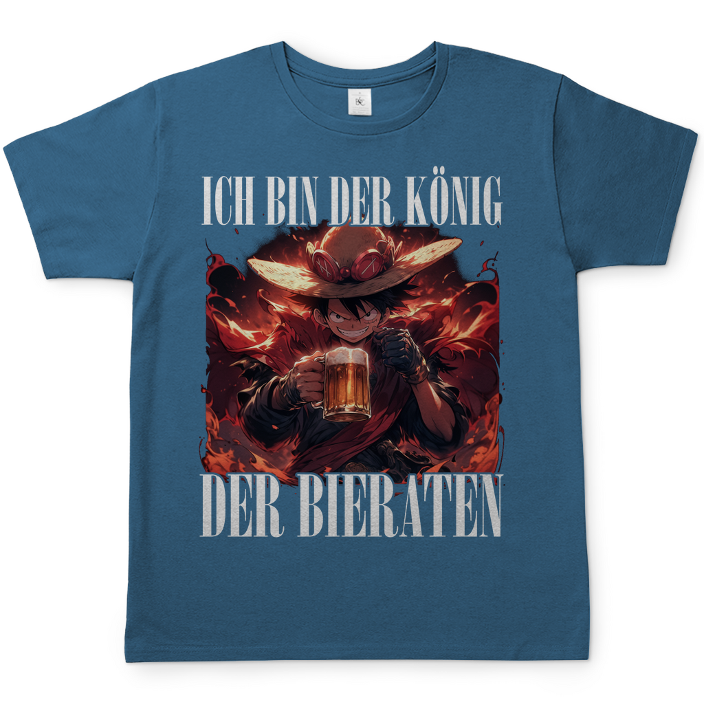 König der Bieraten Herren Shirt mit One Piece Ruffy in Stein Blau