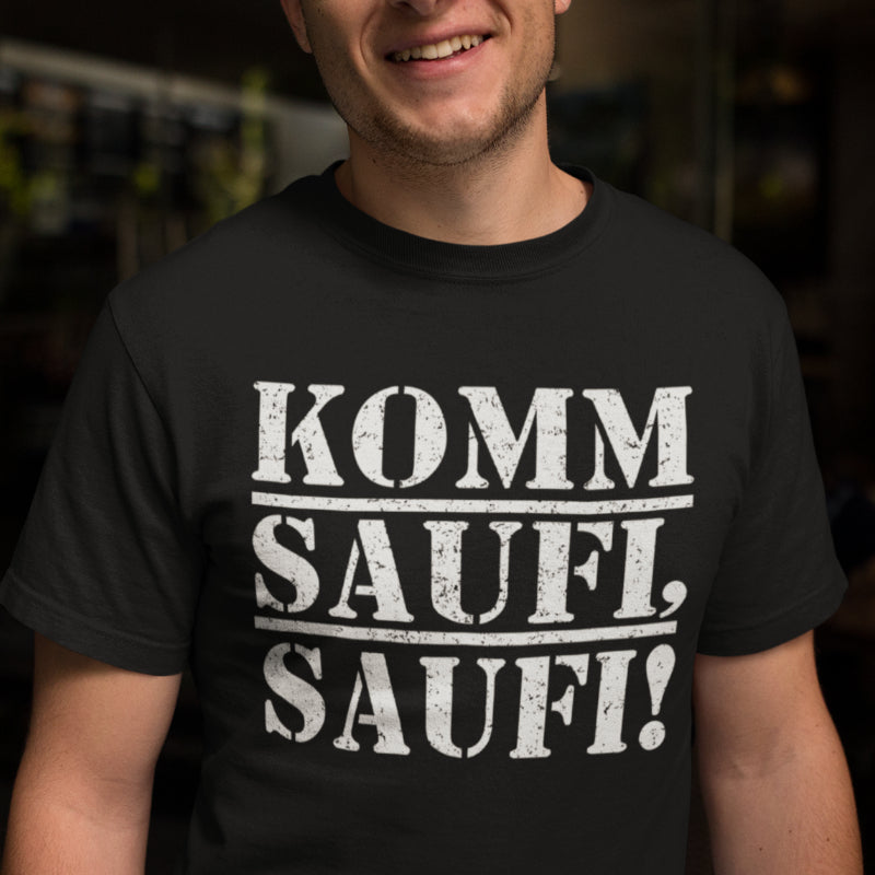 Herren T-Shirt Kommt Saufi Saufi Bier-Shirt Spruch Geschenk Bio Baumwolle