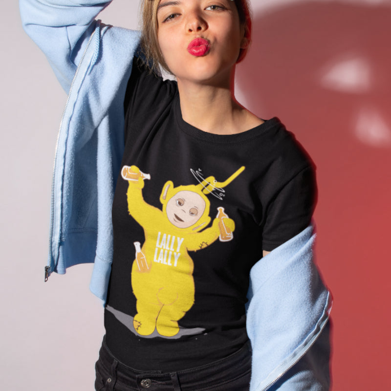Lally Lally Shirt Damen – Lustige Teletubbie Suff Parodie mit Laa Laa Motiv