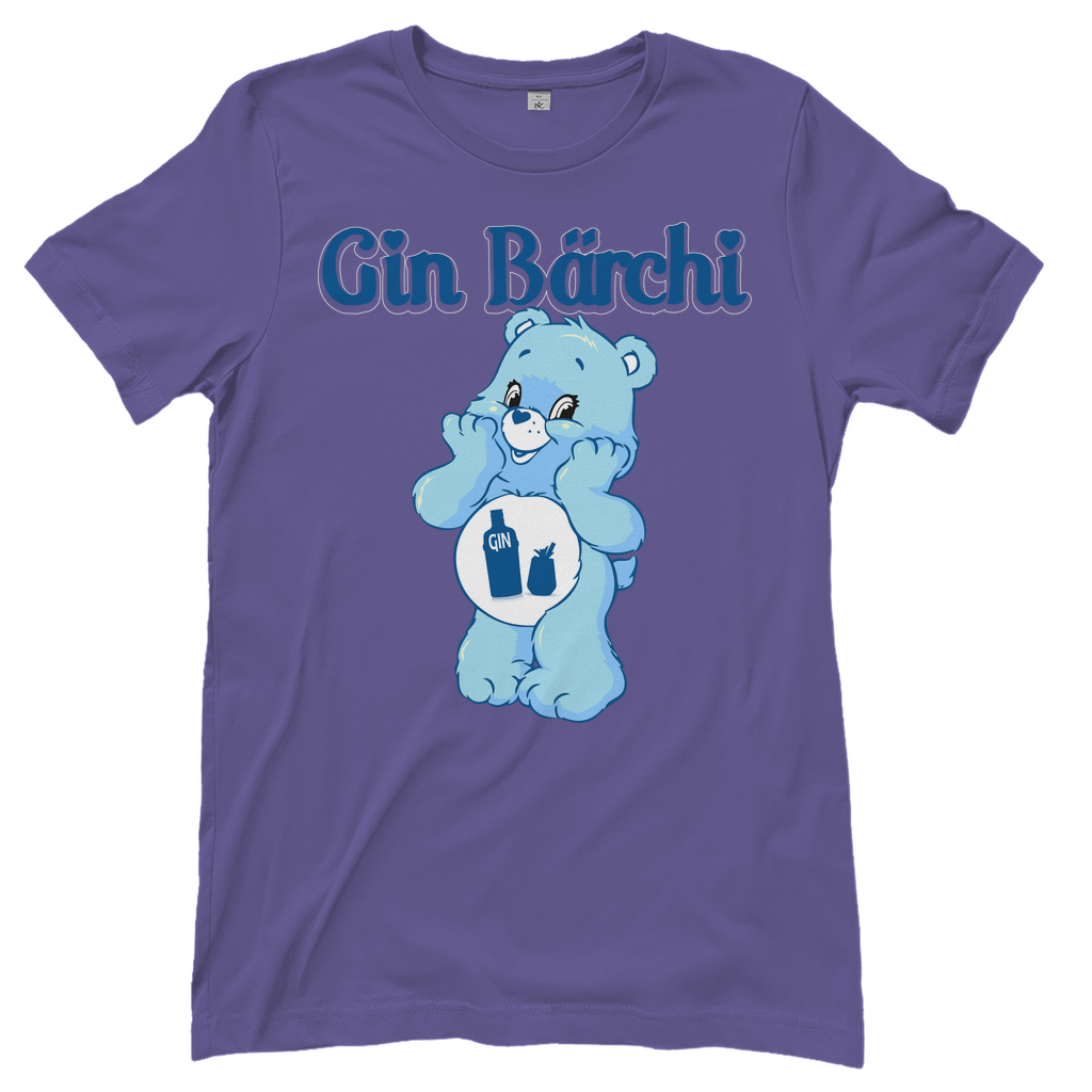 Lila Damenshirt mit Gin Bärchi Design mit Gin Flasche und Glas