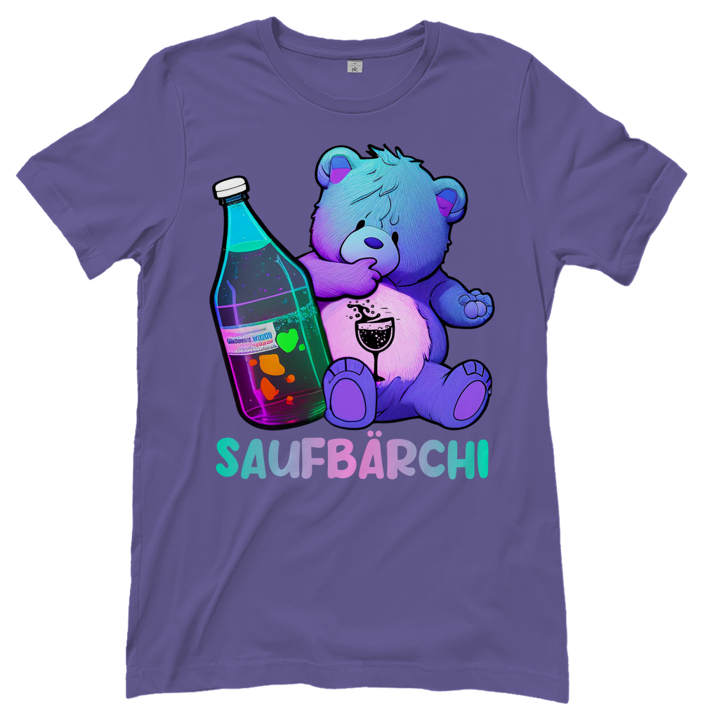 Lila Saufbaerchi Damenshirt mit Flasche und Glas