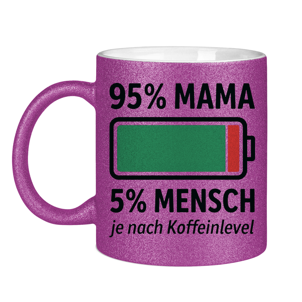 Mama Mensch je nach Koffeinlevel Glitzertasse in lila
