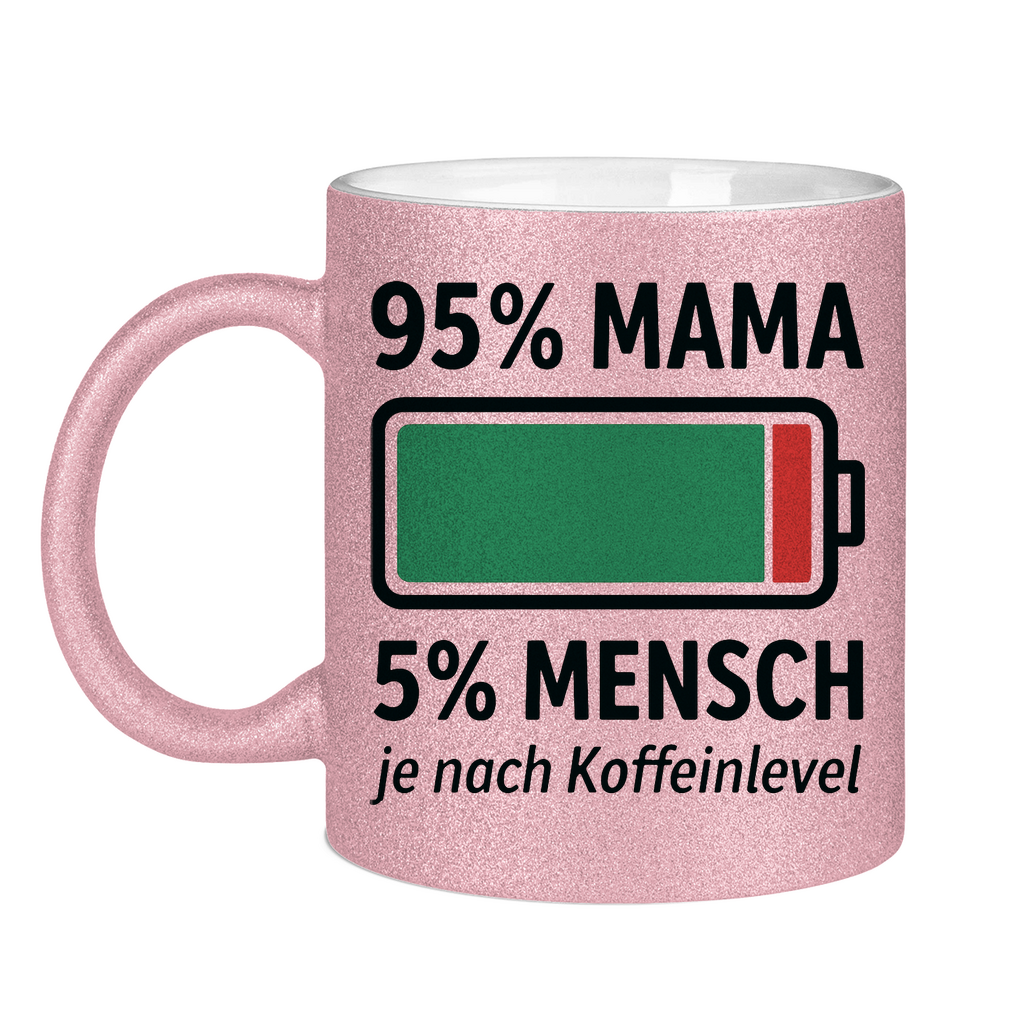 Mama Mensch je nach Koffeinlevel Glitzertasse in rosa
