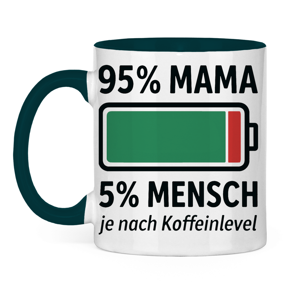 95 % Mama 5 % Mensch je nach Koffeinlevel - Tasse zweifarbig Petrol
