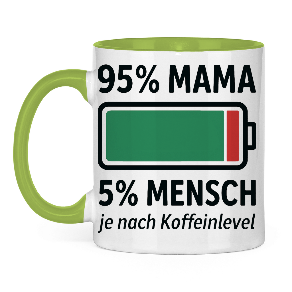 95 % Mama 5 % Mensch je nach Koffeinlevel - Tasse zweifarbig Light Green