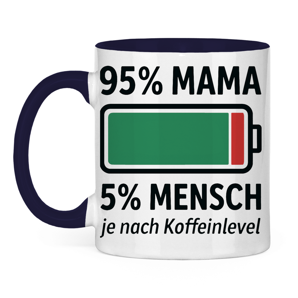 95 % Mama 5 % Mensch je nach Koffeinlevel - Tasse zweifarbig Navy