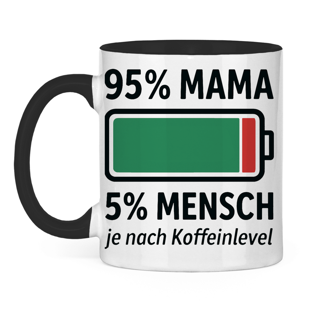95 % Mama 5 % Mensch je nach Koffeinlevel - Tasse zweifarbig Black