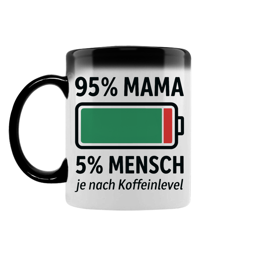 95 % Mama 5 % Mensch je nach Koffeinlevel - Zaubertasse Black