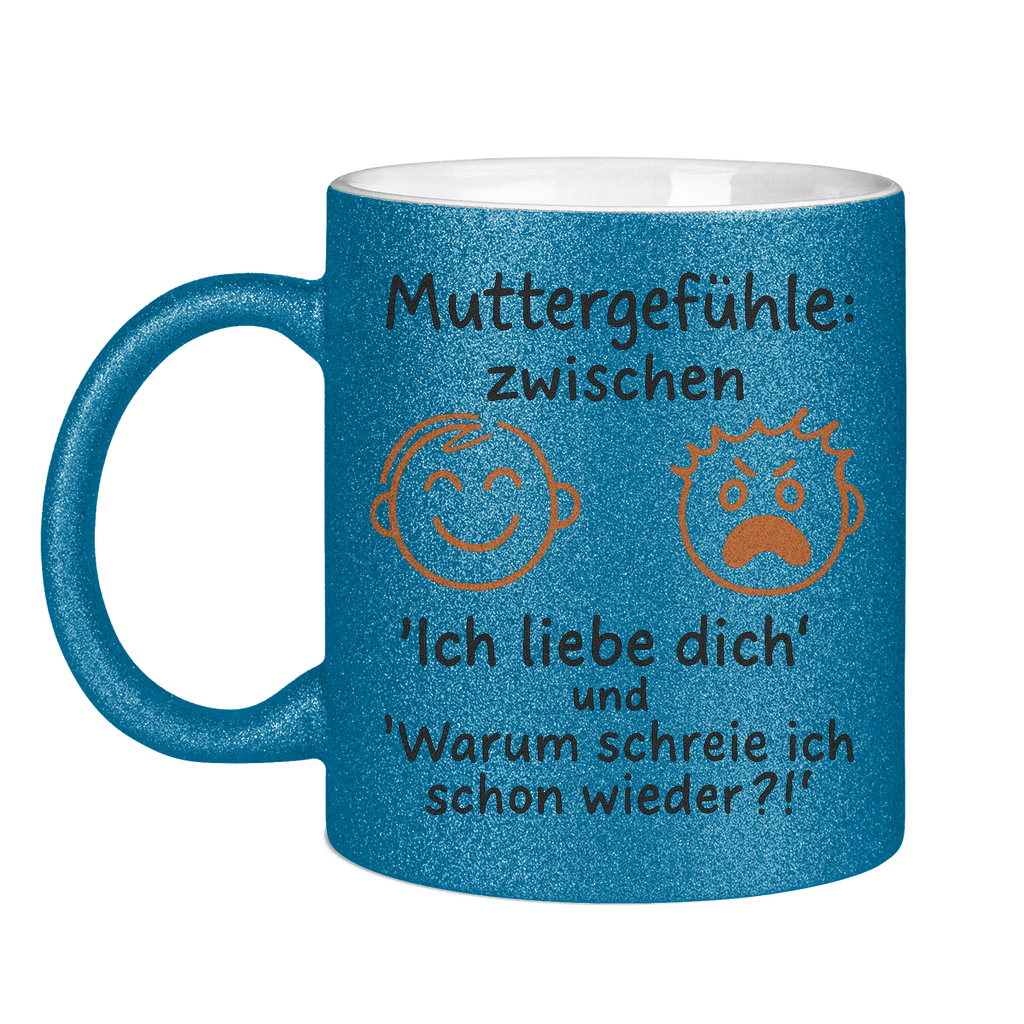 Muttergefühle Glitzertasse in blau