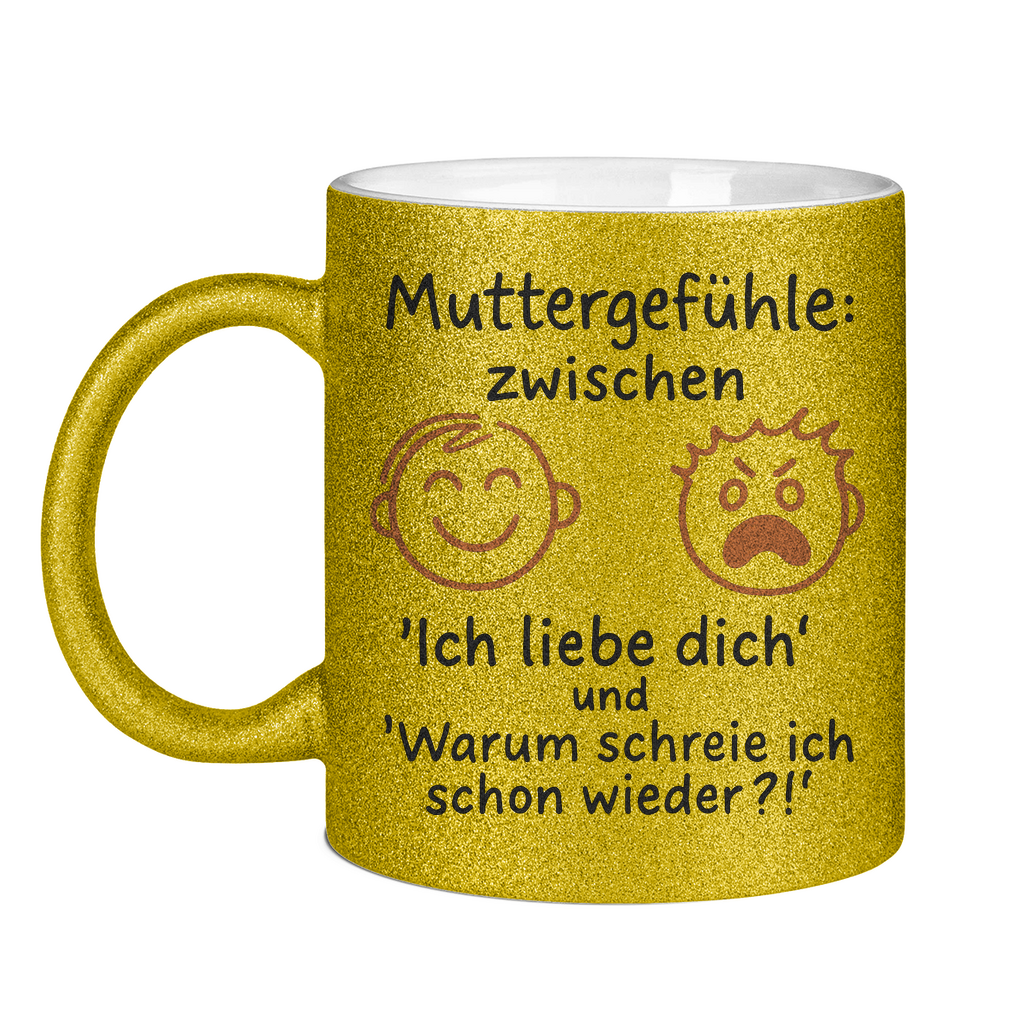 Muttergefühle Glitzertasse in gelb