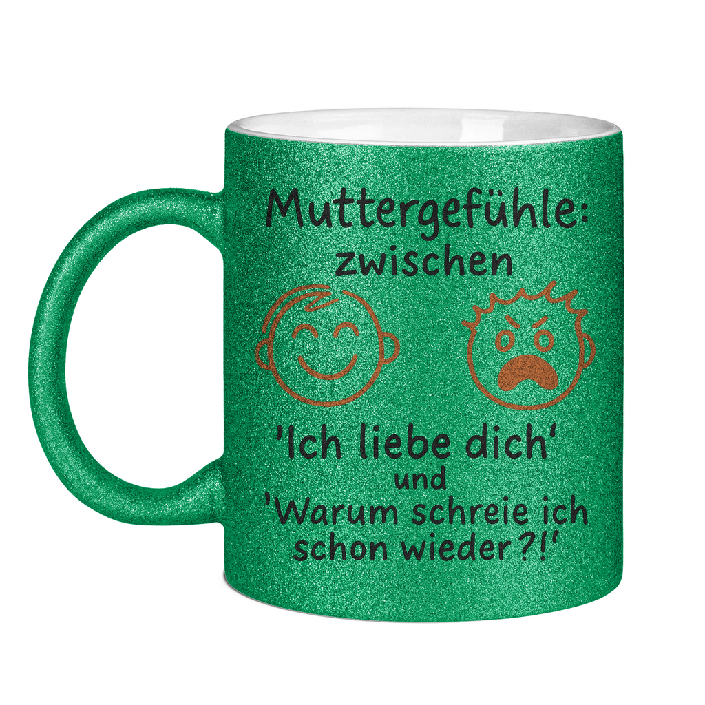 Muttergefühle Glitzertasse in grün