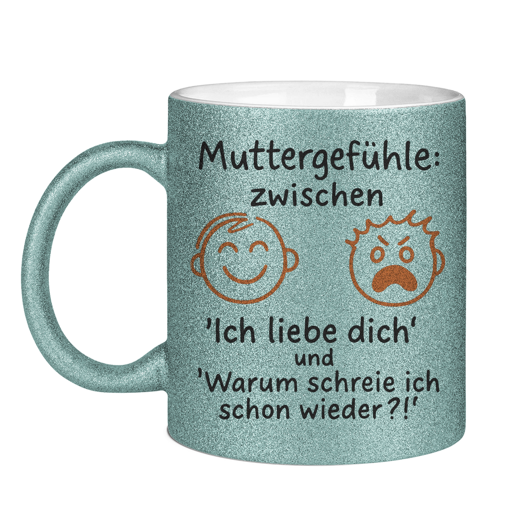 Muttergefühle Glitzertasse in hellblau