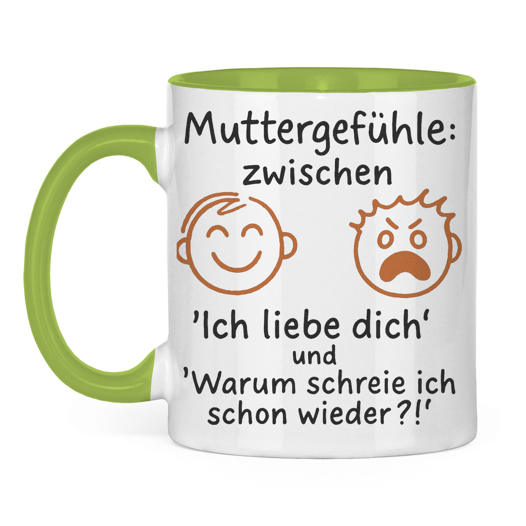 Zwischen Ich liebe dich & Warum schreie ich schon wieder - Tasse zweifarbig Light Green