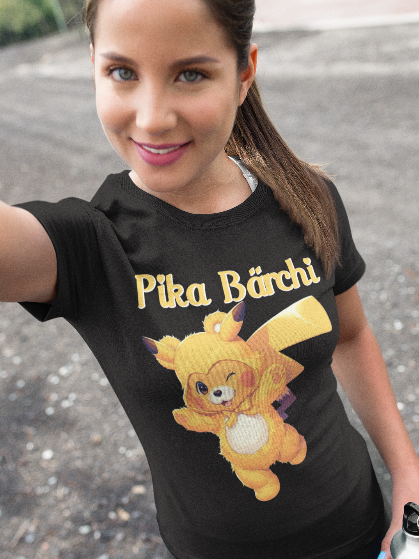 Pika Bärchi Glücksbärchi Pikachu - Damen Premium Bio T-Shirt Farbe Schwarz