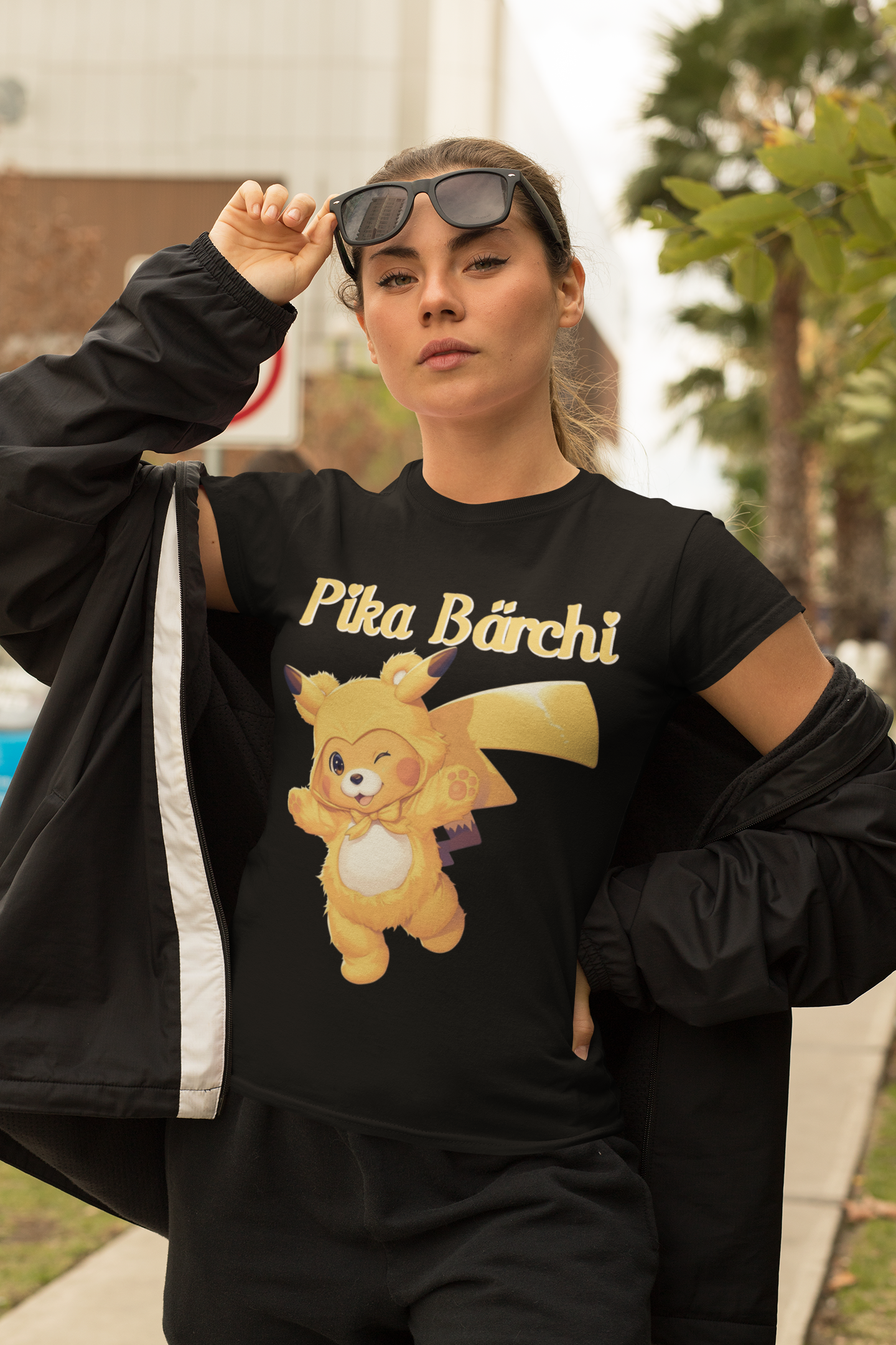 Pika Bärchi Glücksbärchi Pikachu - Damen Premium Bio T-Shirt Farbe Schwarz