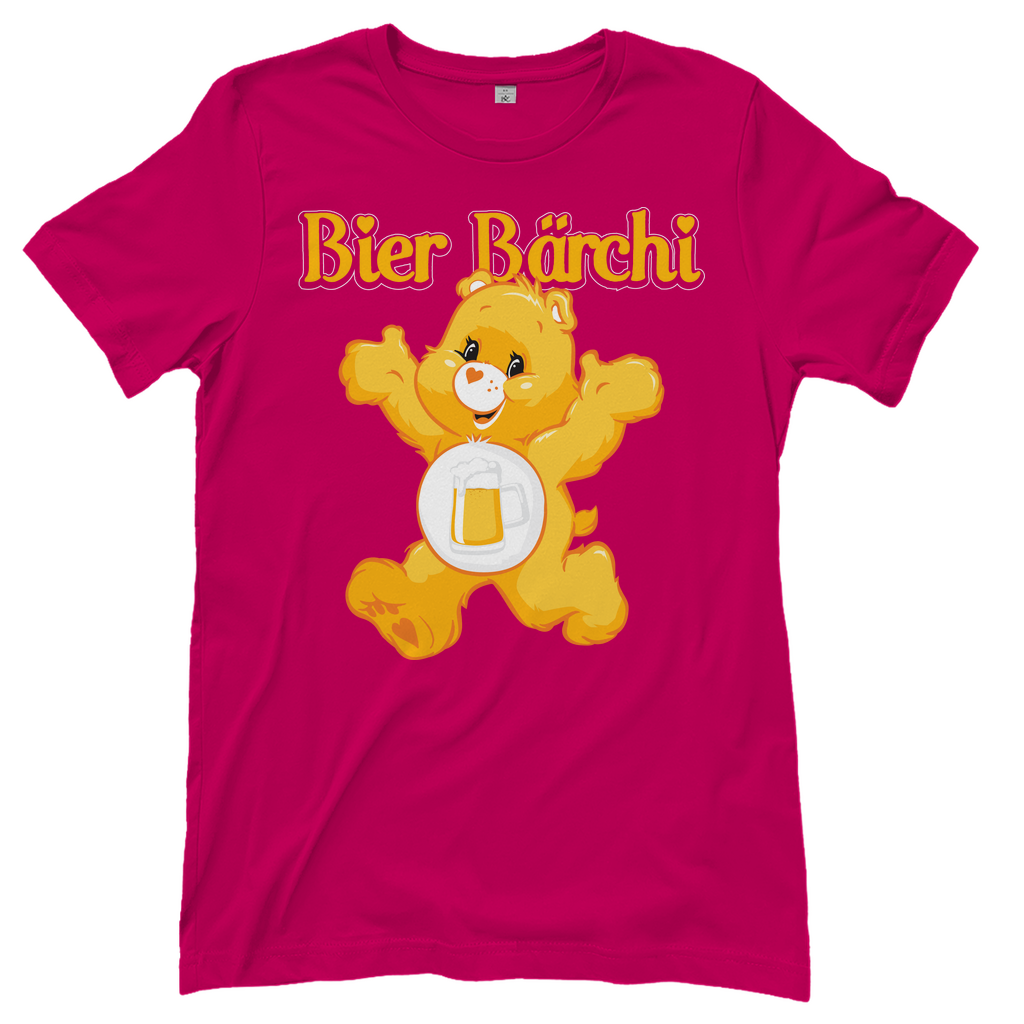 Rosa Bier Bärchi Glücksbärchi Damenshirt mit Flasche und Glas