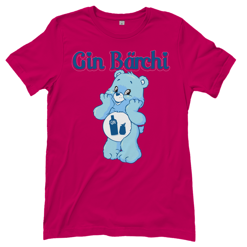 Rosa Damenshirt mit Gin Bärchi Design mit Gin Flasche und Glas