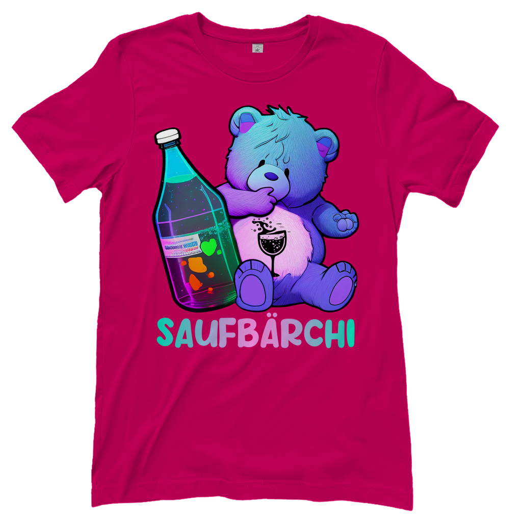 Rosa Saufbaerchi Damenshirt mit Flasche und Glas