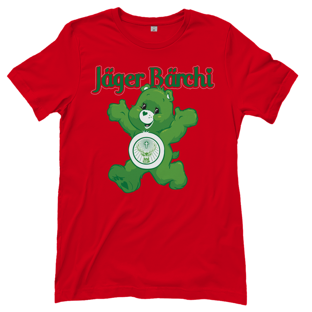 Rotes Damenshirt mit Jägermeister Bärchi Design