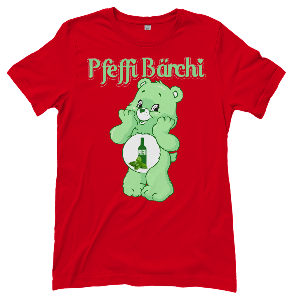 Rotes Damenshirt mit Pfeffi Bärchi Glücksbärchi Design