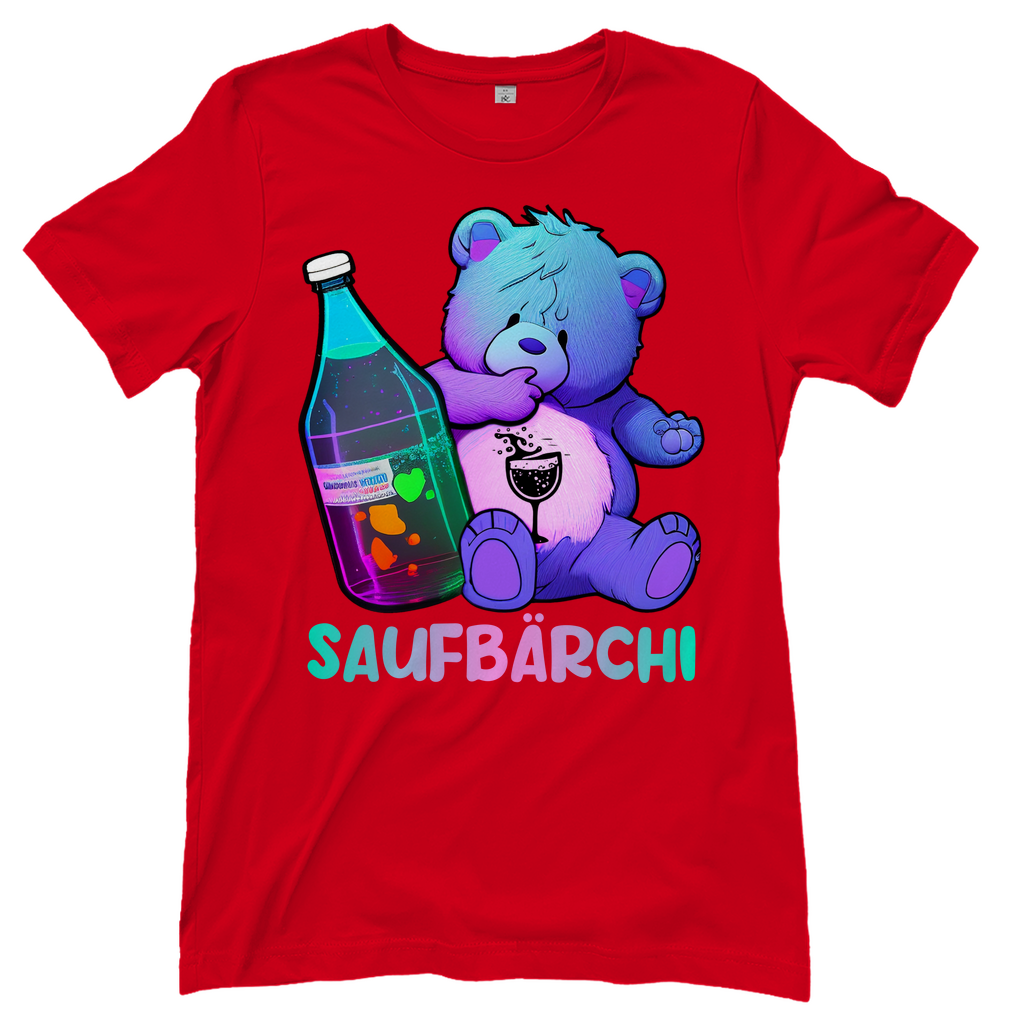 Rotes Saufbaerchi Damenshirt mit Flasche und Glas