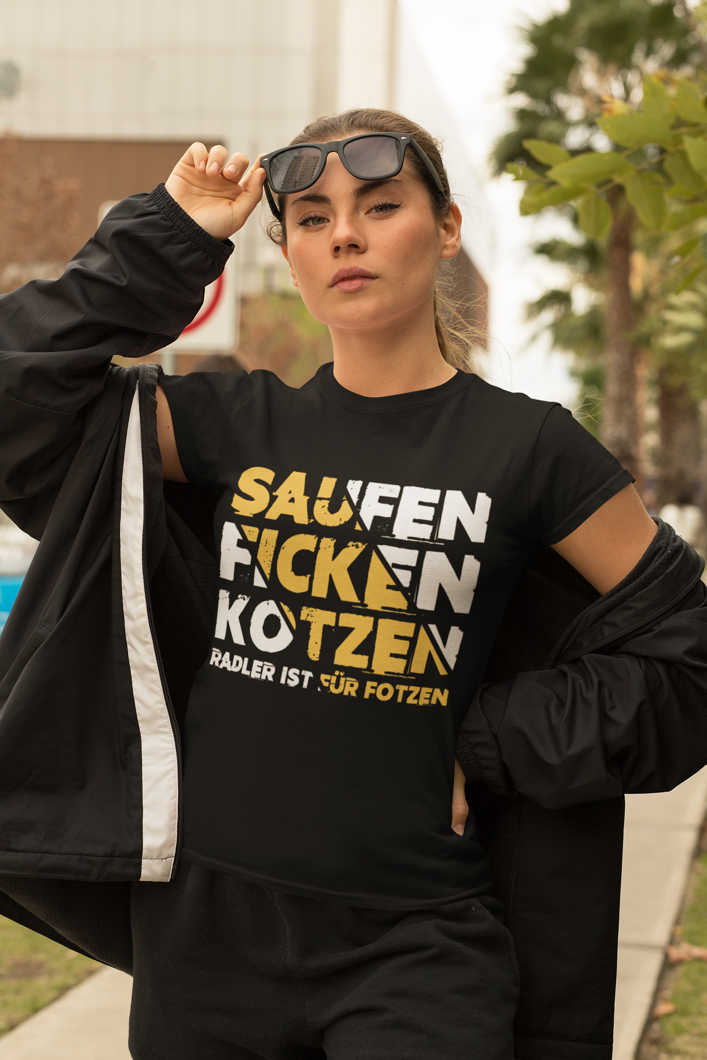 Saufen Ficken Kotzen Radler ist für Fotzen - Damen Premium Bio T-Shirt Schwarz