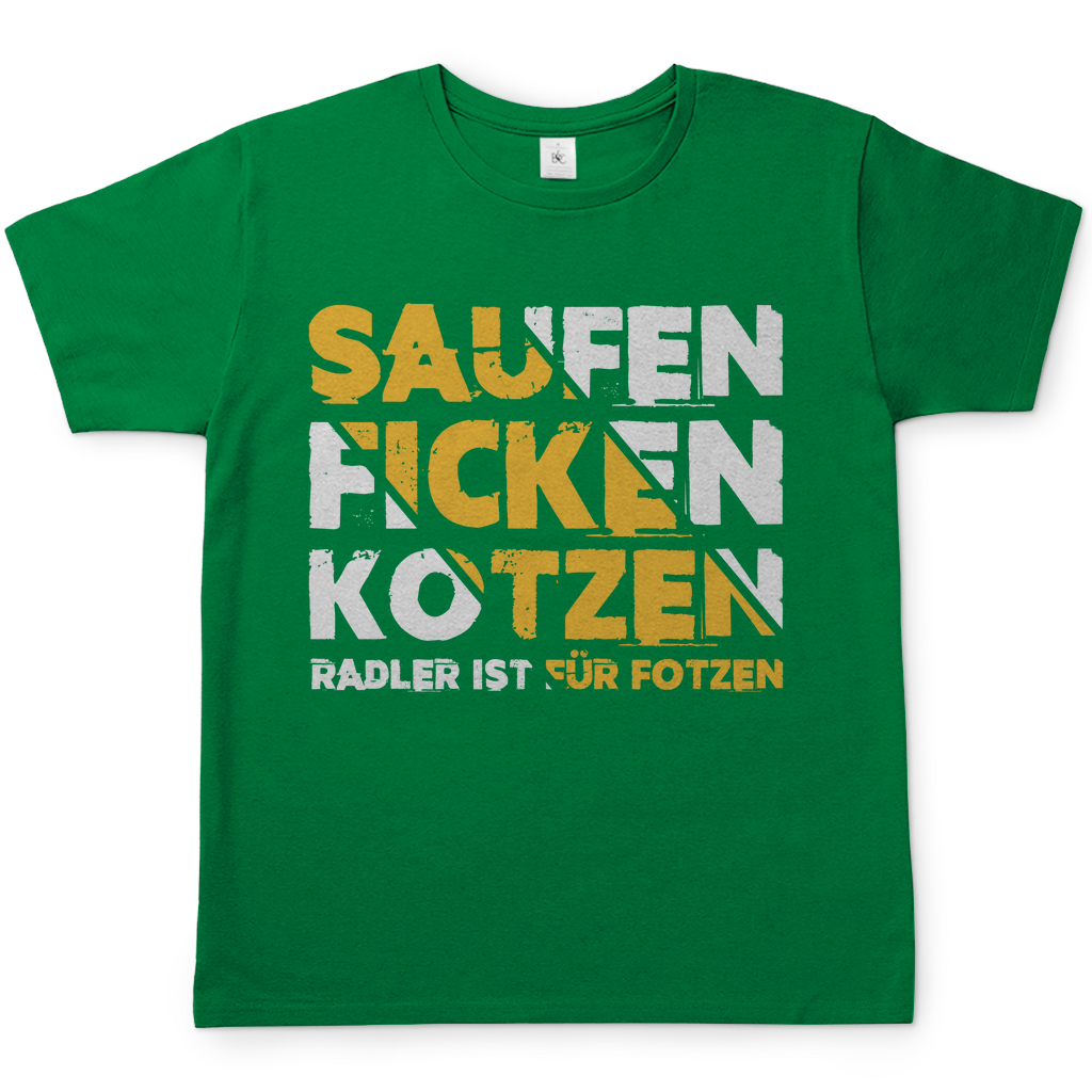 Saufen Ficken Kotzen Herren Shirt in Kelly Grün