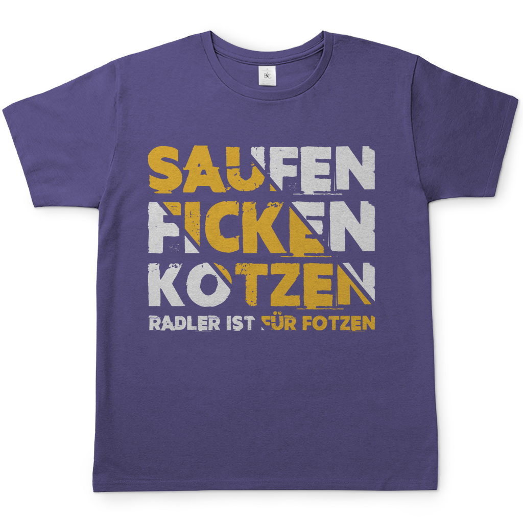 Saufen Ficken Kotzen Herren Shirt in Millennial Lila