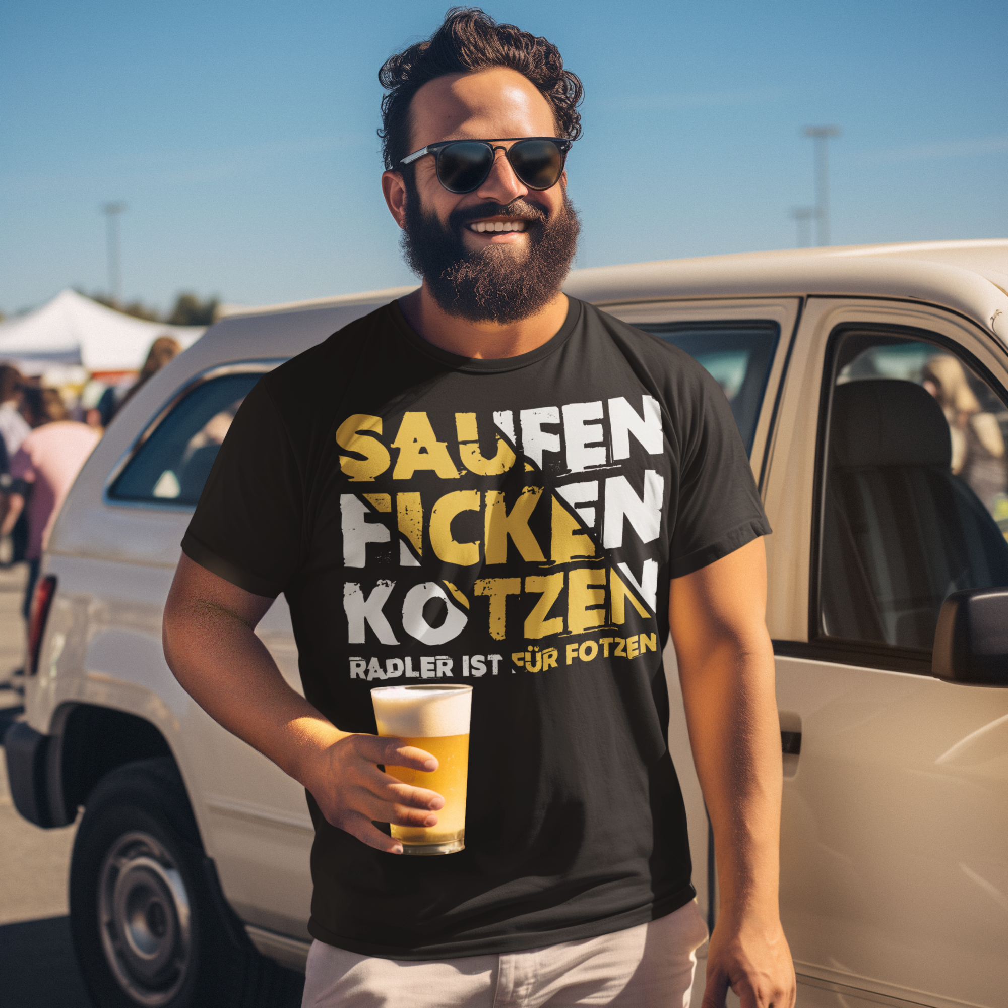 Saufen Ficken Kotzen Herren Shirt mit Model