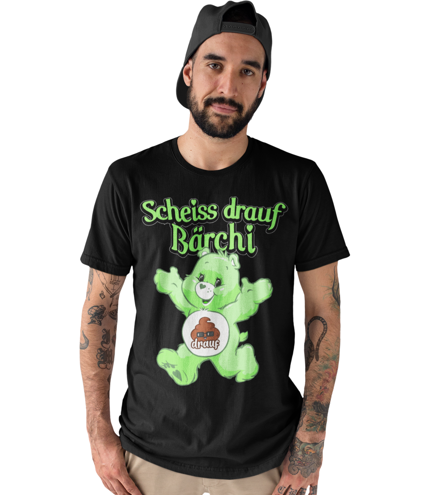 Scheiss drauf Glücksbärchi Herren Shirt mit Model